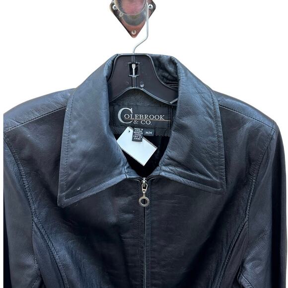 Y2K 90s Minimalist Black Butter Soft Leather Belted Zip Up Jacket Medium - Picture 6 of 10